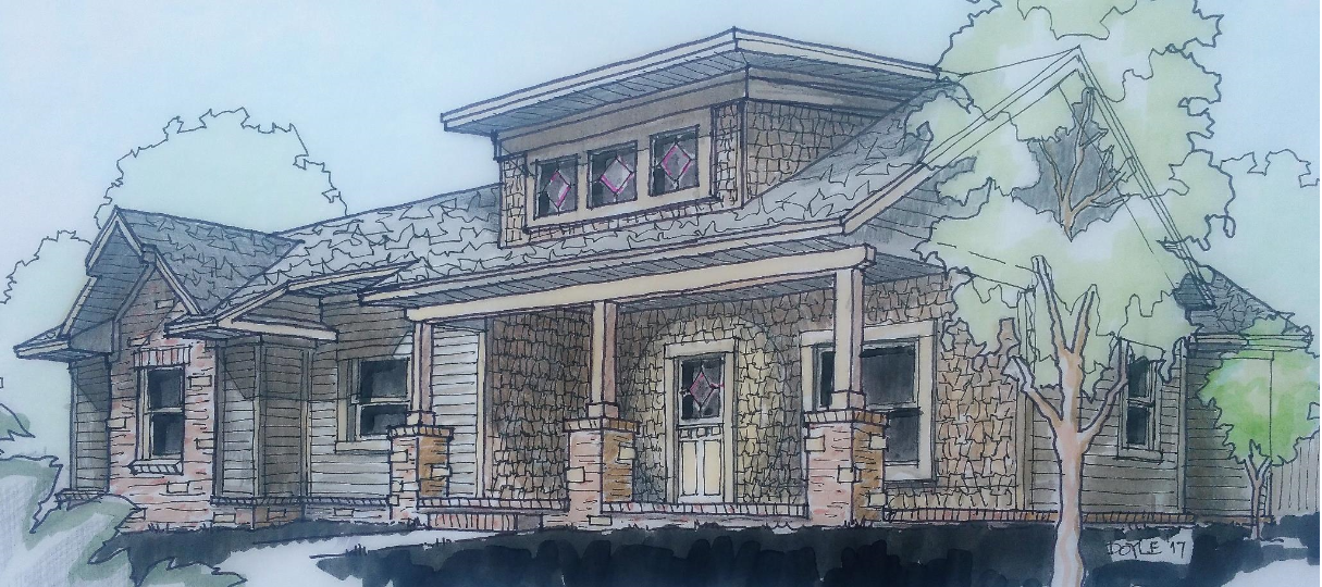 Small Craftsman, pie-shaped lot